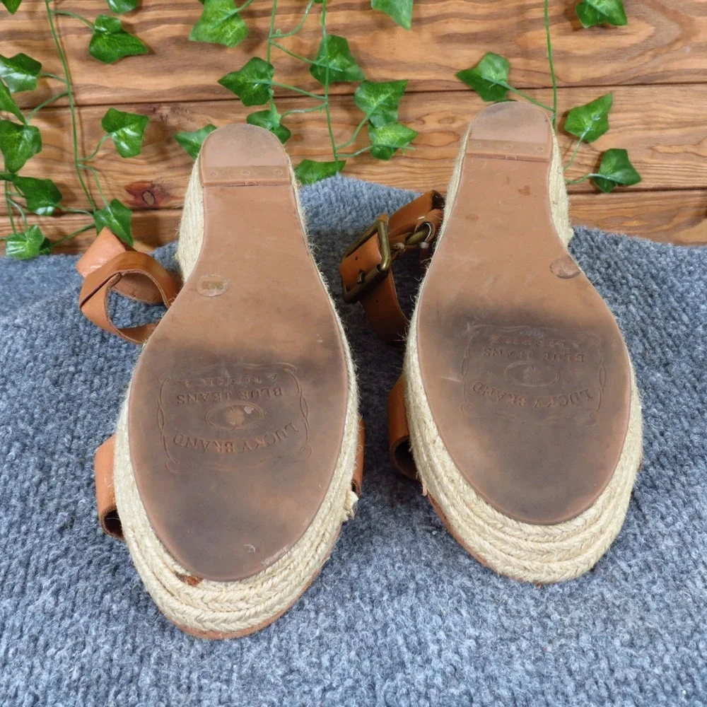 Lucky Brand Flora Women Platform Sandal Size 9 Casual Summer Tan‎ Leather Wedge